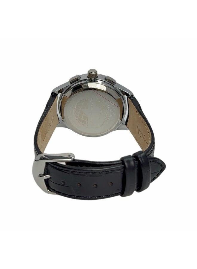 ساعة ذات قرص دائري مزدوج العرض تناظري ورقمي مع حزام جلدي أسود وقرص أسود ساعة ذات طراز بسيط وعصري WW-22SBL-HS - Image 4